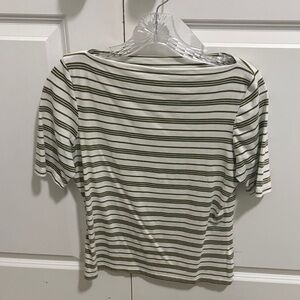 Striped Olive and Cream Women's Short Sleeve Top